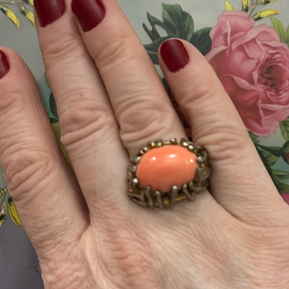 Vintage Coral Cabochon Cocktail Ring